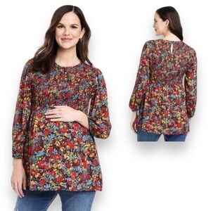 Maternity Long Sleeve Top Women's Medium Floral Smocked Isabel